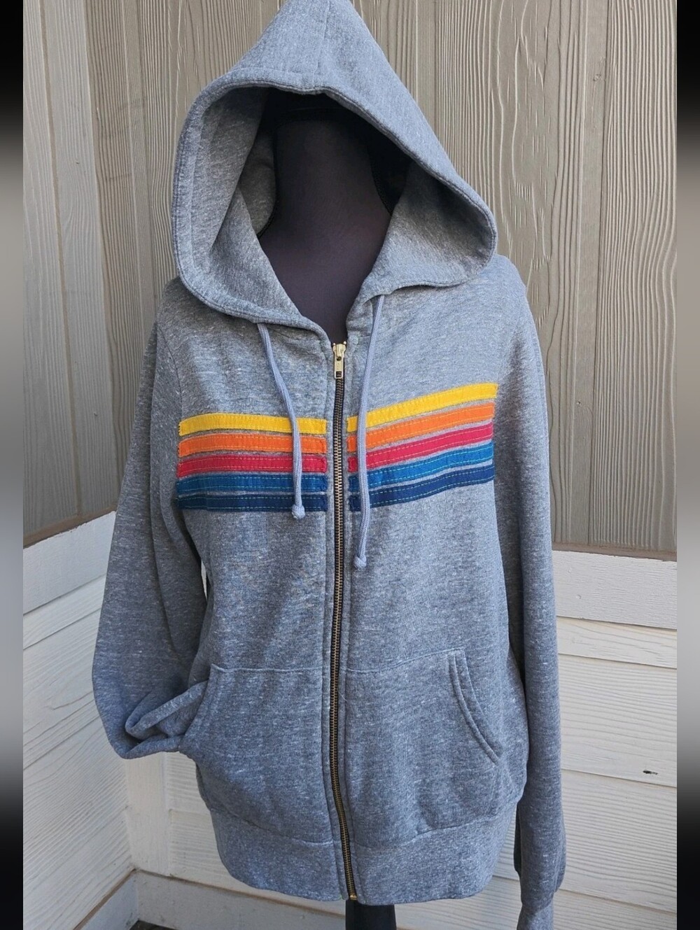 Aviator Nation Size XS Gray 5 Stripe Zip-Up Hoodie Unisex